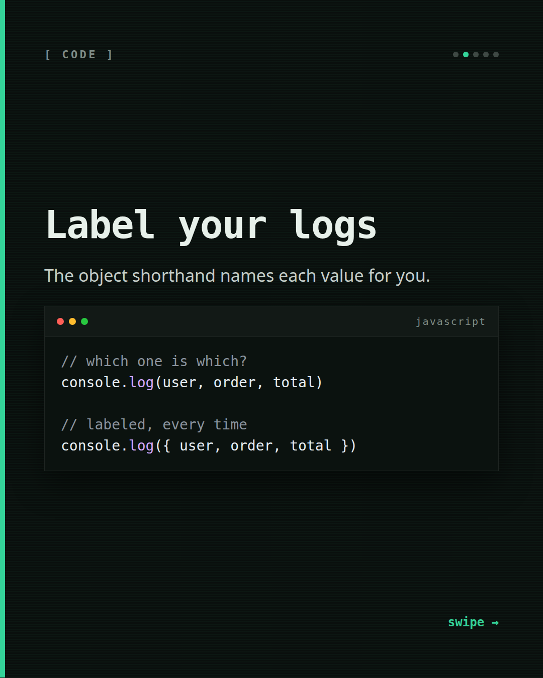 console.log is not debugging — slide 2 of 5